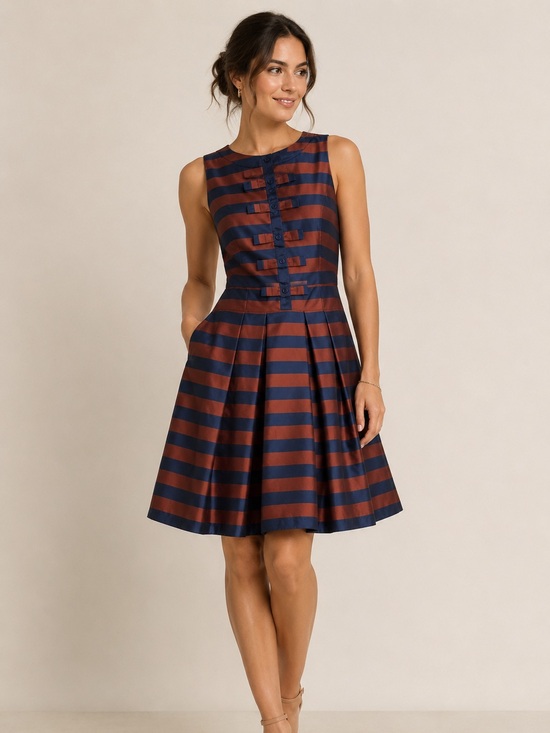 Eva Franco Dresses & Skirts - NWT Eva Franco Anthropologie Striped Bow Fit and Flair Cocktail Dress Size 6